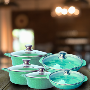 Ensemble de 5 ustensiles de cuisine en aluminium moulé sous pression avec couvercle en verre trempé, revêtement céramique antiadhésif, compatible induction, lavable au lave-vaisselle, moderne - Product Image 1