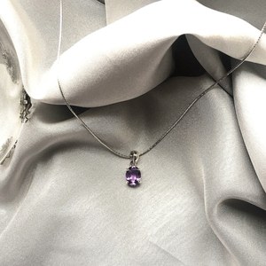 Pendentif ovale en argent avec améthyste véritable, pierre de naissance de février, bijou élégant fait main, cadeau pour femme, collier - Product Image 4