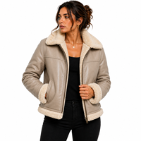 Blouson aviateur en cuir véritable pour femme avec garniture en fourrure, fermeture éclair, manteau chaud d'hiver