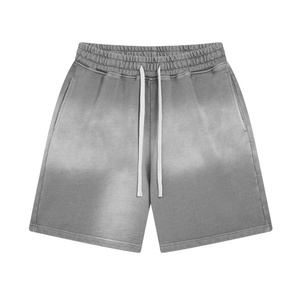 Shorts en tissu peigné style hip-hop pour hommes, logo personnalisé sur le devant, taille à cordon de serrage, 100 % coton, anti-plis, respirant, pour usage extérieur - Product Image 2