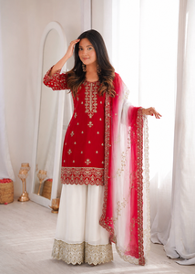 Ensemble ethnique prêt-à-porter en soie naturelle pure avec broderie de sequins, haut, pantalon palazzo et dupatta en organza de soie Kundan, entièrement cousu WSP 1402 - Product Image 3