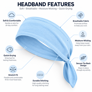 Customizable Adjustable Flat Tie Back Athletic <b>Headband</b> Moisture Wicking Heat Absorbent Performance <b>Sports</b> Sweatband OEM ODM - Product Image 1