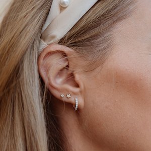 Wholesale 14K Solid Gold Tiny Star Diamond <b>Stud</b> <b>Earrings</b>, Real Round Brilliant Cut Diamond Piercing, 18K Gold <b>Fine</b> Jewelry Facto - Product Image 3
