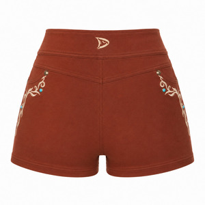 Shorts de Mujer de Cintura Alta con Bordado, Color Sólido, Transpirables, Tejidos en Spandex y Algodón, Cintura Elástica, Corte Regular, Estilo Casual - Product Image 2
