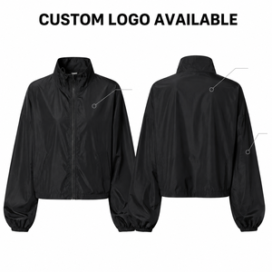 Custom <b>Womens</b> <b>Lightweight</b> Oversized Windbreaker <b>Jacket</b> Stand Collar Full Zip Casual Fashion Private Label Wholesale Manufacturer - Product Image 4
