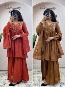 Conjunto de traje y borde de encaje de lujo TOP PALZZO DUPATTA PURE MUL CHANDERI con trabajo manual para mujer, moderno, de secado rápido, para todas las estaciones - Product Image 3