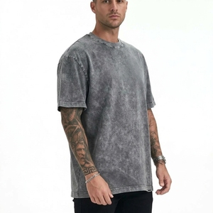 Camiseta Extra Grande para Hombre, 100% Algodón, Lisa, con Logotipo Personalizado, Lavada con Ácido, Estilo Vintage - Product Image 3