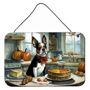 New Boston Terrier Fall <b>Kitchen</b> Pumpkins Aluminum Metal <b>Sign</b> 8HX12W Multicolor Door Hanging Prints for Home Decor for Wall - Product Image 1