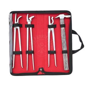 Kit d'outils de ferrage avec marteau de ferrier, clincher standard, clincher alligator et clincher courbé pour le ferrage des sabots, en acier inoxydable - Product Image 1