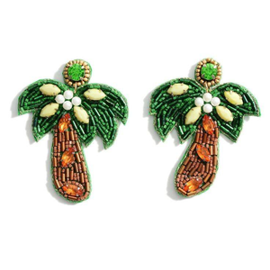 Pendientes de palmera hechos a mano con cuentas, joyería étnica chic, pendientes de playa divertidos, joyería vibrante de cuentas de semillas - Product Image 1
