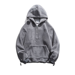 OEM Custom Factory Wholesale Heavy Fuzzy Fleece Half <b>Zip</b> Neck Custom Sherpa Fleece Hoodie for Men - Product Image 5