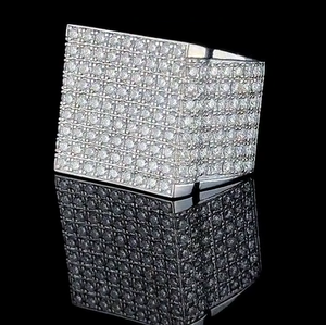 Moissanite Iced Out Wide Cuff <b>Ring</b> Pavé Full Stone Statement Band Luxury Hip Hop Jewelry for <b>Men</b> - Product Image 1