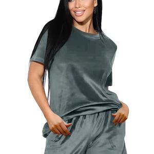 Custom Solid Sport Cotton Stretchy Velvet <b>Sexy</b> Fitness Crop Top <b>Outfit</b> Slim Sleeveless Vest Knitted <b>Women's</b> Two Pieces Short Set - Product Image 3