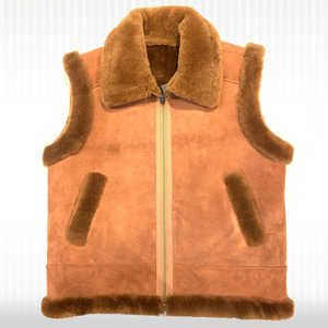 Gilet en daim marron pour homme avec doublure en peau de mouton - Product Image 1