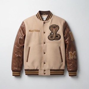 <b>Mens</b> Desert Embroidered Bomber <b>Jacket</b> Beige <b>Brown</b> <b>Leather</b> Sleeves Custom Streetwear Fashion <b>Jacket</b> - Product Image 5
