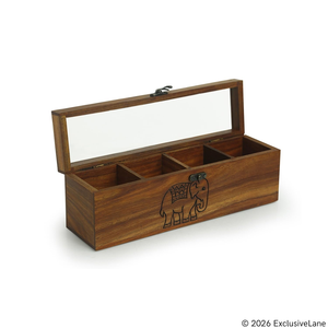 Hand Carved Sheesham <b>Wood</b> <b>Tea</b> <b>Box</b> with Elephant Warrior Design 4 Compartment <b>Tea</b> Storage Organizer Wooden Green <b>Tea</b> <b>Box</b> Multi - Product Image 4
