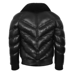 Chaqueta de Invierno Personalizada para Hombre, 100% Cuero Nappa Negro Genuino, Resistente al Viento, con Ribete de Piel, Forro de Poliéster, Marca Privada OEM/ODM - Product Image 3