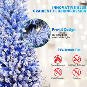 Albero di Natale a forma di matita sfumato blu da 180 cm, con 200 luci LED bianco caldo e 485 rami a cerniera in metallo, design sottile per esterni - Product Image 5