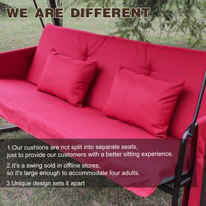 Red Outdoor Patio 3-Seater Metal Swing Chair with <b>Cushion</b> and Adjustable Canopy for Swing <b>Beds</b> - Product Image 5