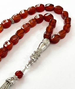 <b>Red</b> <b>Beads</b> Tasbih Prayer <b>Beads</b> with Silver Tassel – Handmade Islamic Misbaha tasbih Resin <b>beads</b> tasbih For Islamic Use - Product Image 1