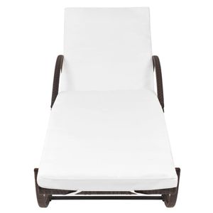 Grand ensemble de 5 chaises longues en acier thermolaqué brun et rotin PE - Product Image 5