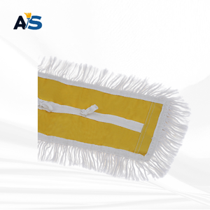 A&S Durable 5x40 White Industrial Dust Mop Aluminum Cotton Fibers Cut-End Design Reusable Self-Wringer Yellow Backing - Product Image 1