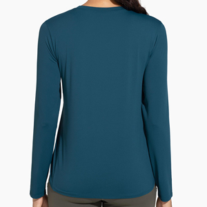 Haut de yoga respirant pour femme, coupe ajustée, haut de sport extensible à séchage rapide, col rond, manches longues, pour la course et le fitness - Product Image 2