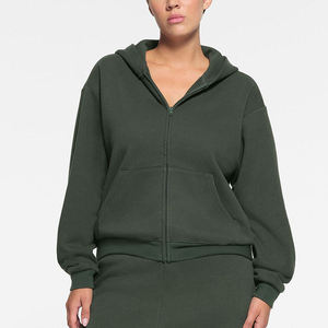 Custom Logo French Terry Streetwear Plain <b>Cropped</b> Full <b>Zip</b> <b>Up</b> Cotton Hoodie For Women's Sweatshirt women's hoodies - Product Image 4