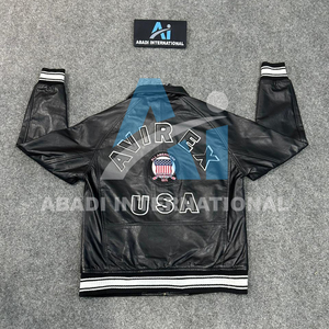Chaqueta de Cuero PU Negra de Alta Calidad para Hombre Avirex con Diseño de Bordado en Parche, Cuello Camisero, Chaqueta de Cuero Avirex para Hombre - Product Image 2