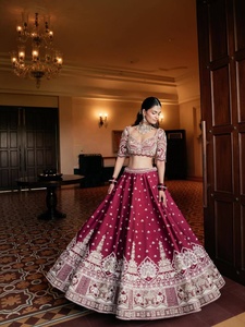 Indian Wedding <b>Lehenga</b> Choli Set <b>Women</b> Silk Embroidered For Traditional Bride Dress with Dupatta - Product Image 2