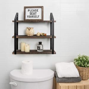 Wall <b>Hanging</b> Shelf with Metal <b>Brackets</b> Wooden Wall Mount Storage Display Shelves for Living Room Bathroom Bedroom Kitchen - Product Image 4