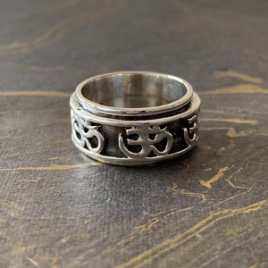 925 Sterling Silver Spiritual Om <b>Ring</b> Textured <b>Spinner</b> Band Stress Relief Meditation Jewelry for Everyday Wear - Product Image 2