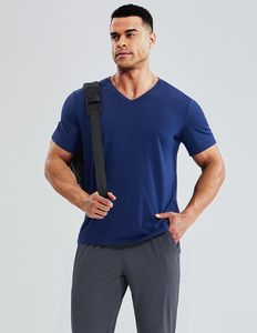 Camiseta de Algodón de Manga Corta con Cuello en V para Hombre, Corte Ajustado, Ligera, Transpirable, de Secado Rápido, Ecológica, Informal, Ropa de Verano - Product Image 3