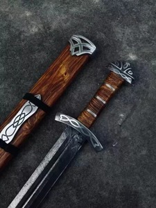 Épée à lame droite avec manche en bois, acier Damas, épaisseur 0,6 mm, lame unique, non réglable, personnalisable OEM, fabriquée à la main - Product Image 5