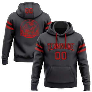 Sudadera con Capucha Personalizada para Hombre, Color Gris Oscuro con Franja Roja, Impresión por Sublimación, Logotipo del Equipo, Bolsillo, Corte Regular, Ropa Casual de Otoño - Product Image 1