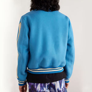 Chaqueta Varsity Azul para Hombre con Diseño de Esqueleto, Chaqueta Bomber Personalizada con Gráficos de Huesos, Cuero Genuino, Puños Acolchados Transpirables, Bolsillos con Cremallera - Product Image 2