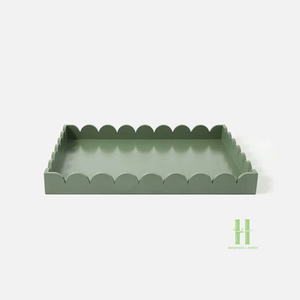 Plateau en laque artisanal écologique avec poignées, plateau de service décoratif à bord festonné pour la maison, la cuisine, l'hôtel - Product Image 5
