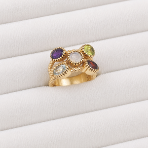 Multi Gemstone Cluster <b>Ring</b> Amethyst Moonstone Peridot Blue Topaz-Modern Brass Unisex <b>Statement</b> <b>Ring</b> Gift for Her - Product Image 3
