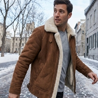 Blouson Bomber Homme Hiver en Cuir Véritable Col Rabattu Doublure Fausse Fourrure Vintage Uni Chaud Décontracté Vêtement d'extérieur OEM ODM