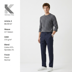 Pantalones de Satén Azul Marino para Hombre, Algodón y Elastano, 275 GSM, Acabado Peach, Corte Slim Fit, Estilo Casual Elegante, Proveedor OEM - Product Image 2