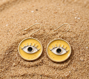 Pendientes Colgantes de Latón con Diseño Bohemio de Rayos de Sol y Ojo, Esmalte Amarillo, Talismán Protector, Resistentes al Deslustre, para Mujer, Fiesta, KENWAY - Product Image 4