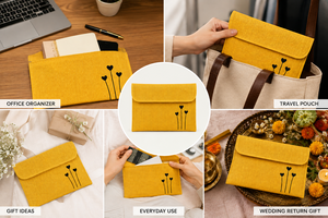 กระเป๋าใส่แล็ปท็อปผ้าปอกระเจาสีเหลืองพร้อมฝาปิดลายหัวใจ เคสป้องกันที่ทนทาน สไตล์เรียบง่าย - Product Image 6
