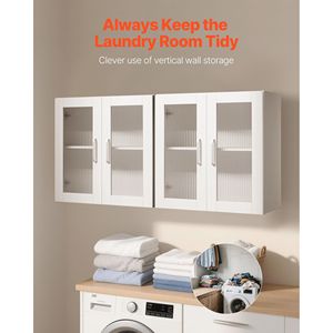 Armadio a Muro a 4 Ante con Ripiano Regolabile a 2 Livelli per Cucina, Bagno e Lavanderia, Stoccaggio a Muro con Stile - Product Image 3