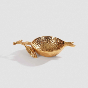 Cuenco de metal dorado con forma de granada, asa de hoja, plato artesanal, utensilio de cocina, decoración de mesa, centro de mesa de lujo, regalo. - Product Image 1