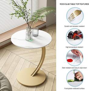 Table basse moderne pour salon avec plateau en marbre et base en fer plaqué or, meuble d'appoint de luxe pour la maison, l'hôtel, l'appartement - Product Image 5