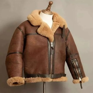 Blouson aviateur vintage B3 en cuir marron avec doublure en peau de mouton - Product Image 2