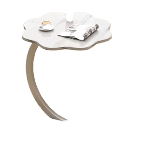 Table basse moderne de luxe européenne en bois en forme de pétale avec rangement double couche et structure en fer pour salon et chambre à coucher, vente en gros - Product Image 2