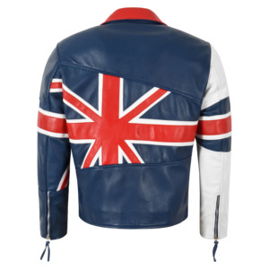 Custom 100% Genuine Napa <b>Leather</b> Union Flag Biker <b>Jacket</b> Men’s BRANDO British Flag Motorcycle <b>Leather</b> <b>Jacket</b> YKK Cross Zip - Product Image 3