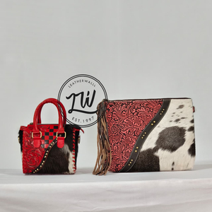 Latest Designer Western Stylish Shoulder Bag High Quality Cowhide Fur Leather Hand Tooled Checker Pattern Multi Color Handbag - Product Image 3