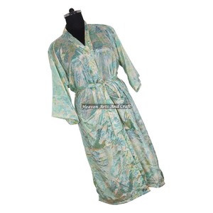 Bohemian Indian Handmade Vintage Silk Sari Floral Printed Nightgown Long <b>Sleeves</b> Quick Dry Winter Autumn Maxi Dress Ethnic - Product Image 6